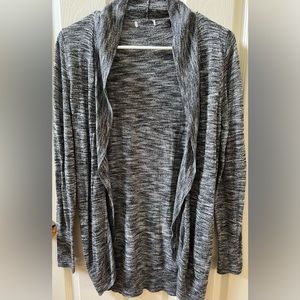 Grey Open and Ruffled Front Cardigan with Long Sleeves
